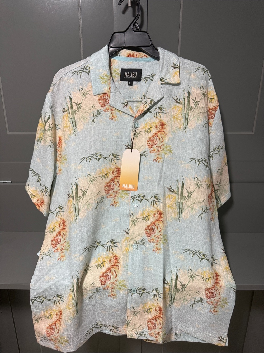 Malibu Light Blue Floral & Bamboo Print Short-Sleeve Button-Up Shirt and Shorts